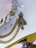 Roller Skate shoe lace accessories diamond Glass Crystal shiny: Gold Skull Gold Moth Scarab Beetle rhinestone with pearl - shoelace Charm