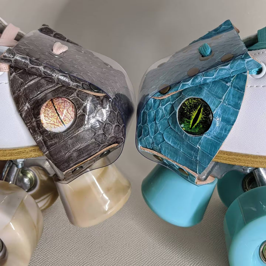 Thick leather -REAL Snake skin toe guards roller skate, dragon eye, evil eye