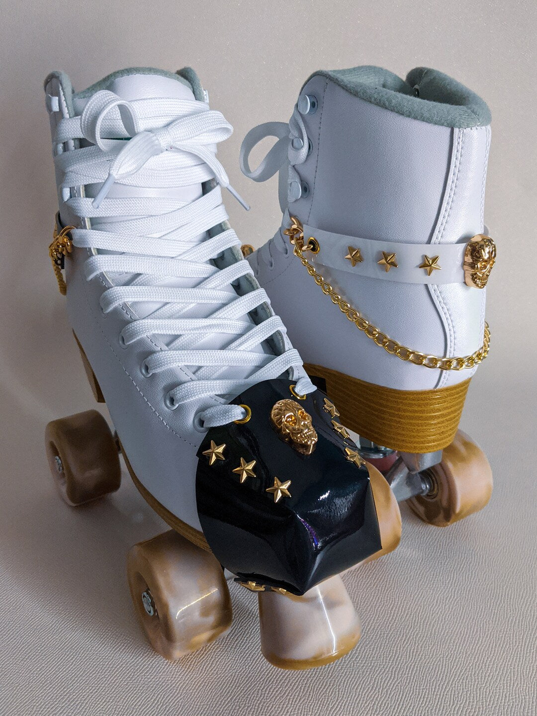THICK Roller Skates Toe cap cover guard- Black, White high gloss Vinyl, Skull