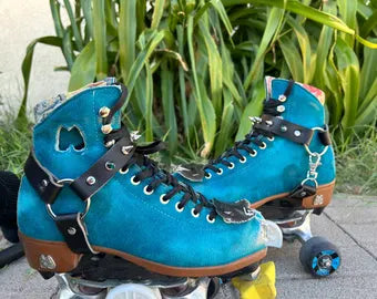 Roller Skate harness strap leash carry Cream Snake Skin print and croc print Silver spikes -FREE SHIPPING
