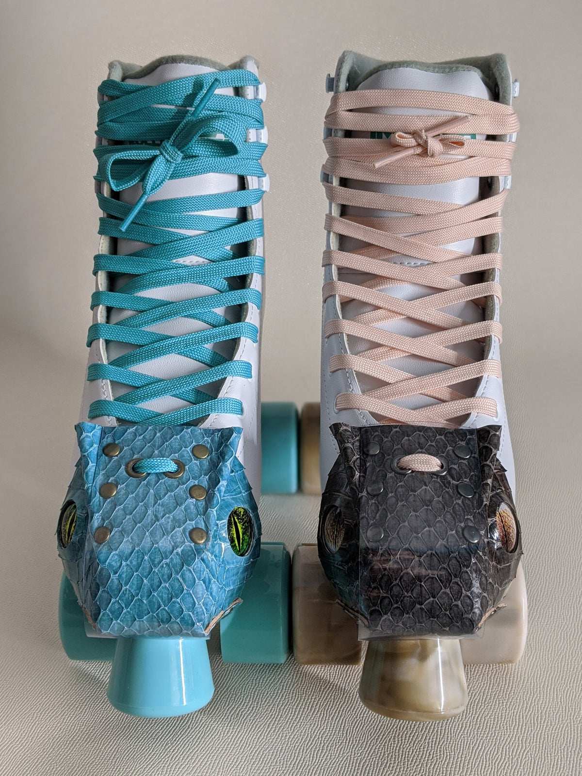 Thick leather -REAL Snake skin toe guards roller skate, dragon eye, evil eye