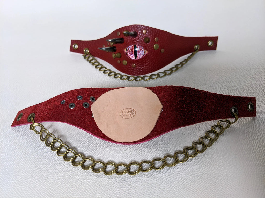 Thick LEATHER Dragon eye harness - Evil eye chain strap, Toe guards Roller skate, Shoe accessory