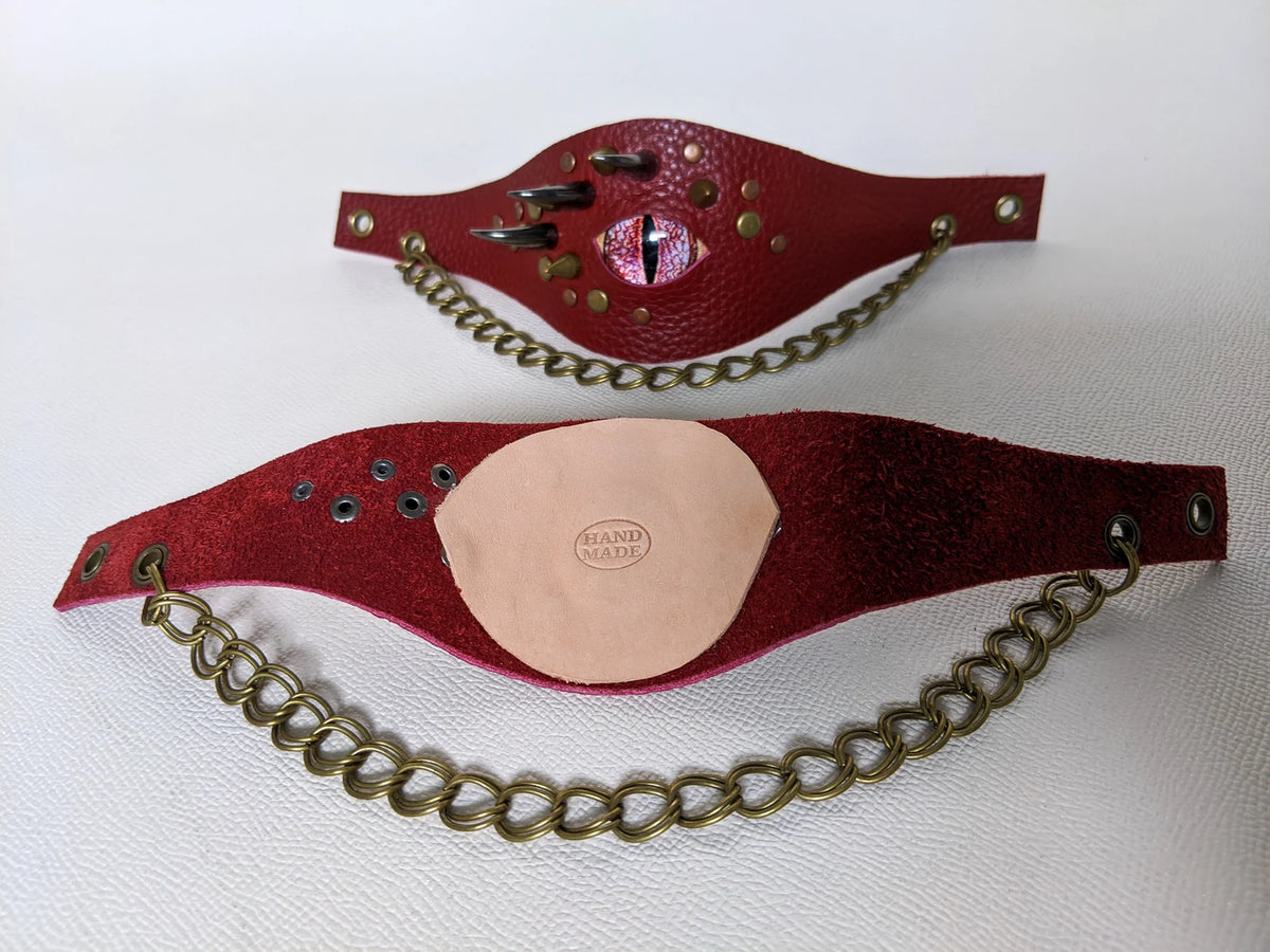 Thick LEATHER Dragon eye harness - Evil eye chain strap, Toe guards Roller skate, Shoe accessory