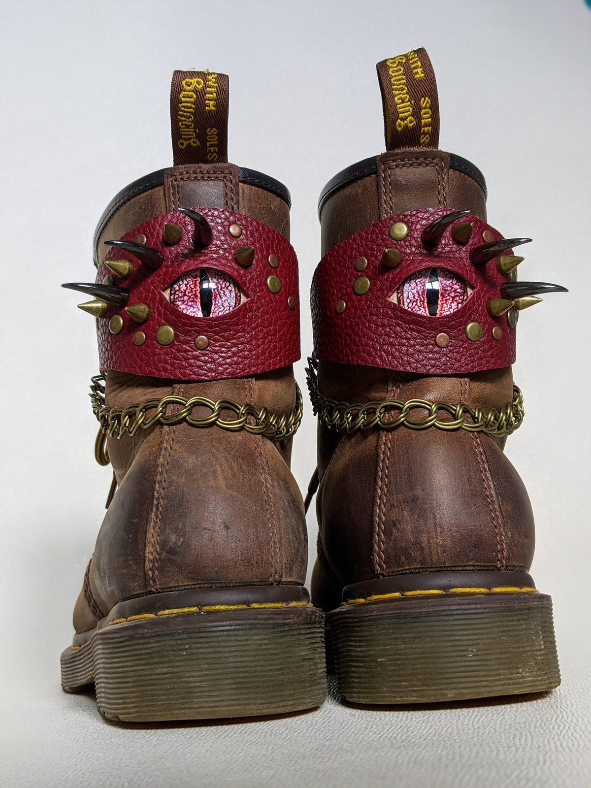 Thick LEATHER Dragon eye harness - Evil eye chain strap, Toe guards Roller skate, Shoe accessory