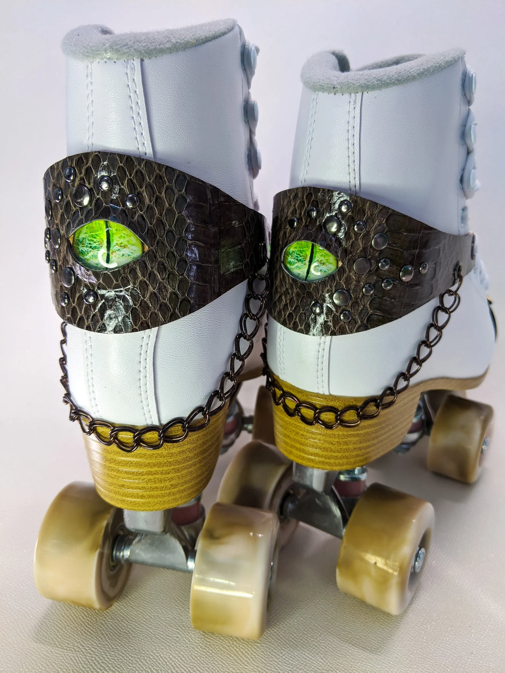 Thick LEATHER Dragon eye harness - Evil eye chain strap, Toe guards Roller skate, Shoe accessory