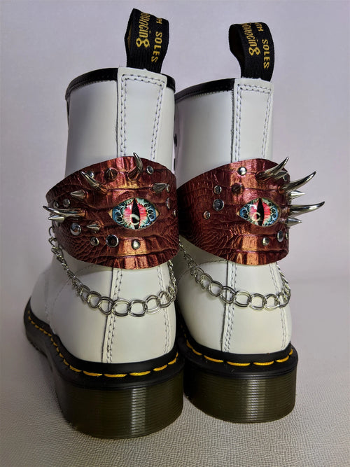 Thick LEATHER Dragon eye harness - Evil eye chain strap, Toe guards Roller skate, Shoe accessory