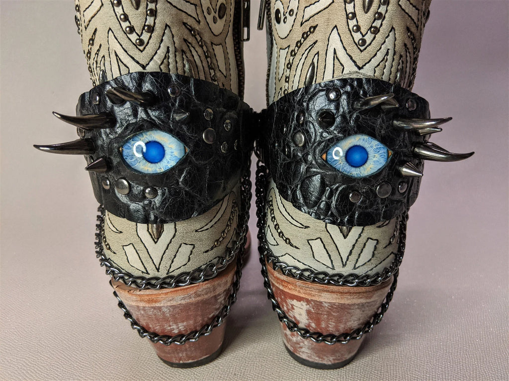 Thick LEATHER Dragon eye harness - Evil eye chain strap, Toe guards Roller skate, Shoe accessory