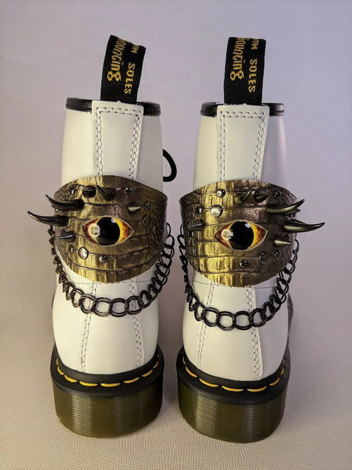 Thick LEATHER Dragon eye harness - Evil eye chain strap, Toe guards Roller skate, Shoe accessory